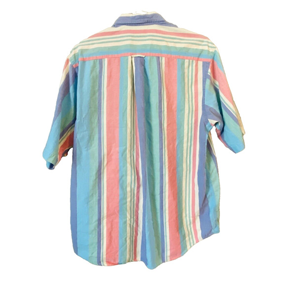 Vintage 1990's Nautica Pastel Striped Short Sleeve Button Shirt Mens Large - Picture 9 of 12